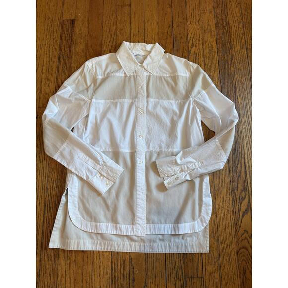 Derek Lam 10 Crosby Shirt Womens White Button Down Sheer Panel Poplin Hi-Low - Picture 1 of 7
